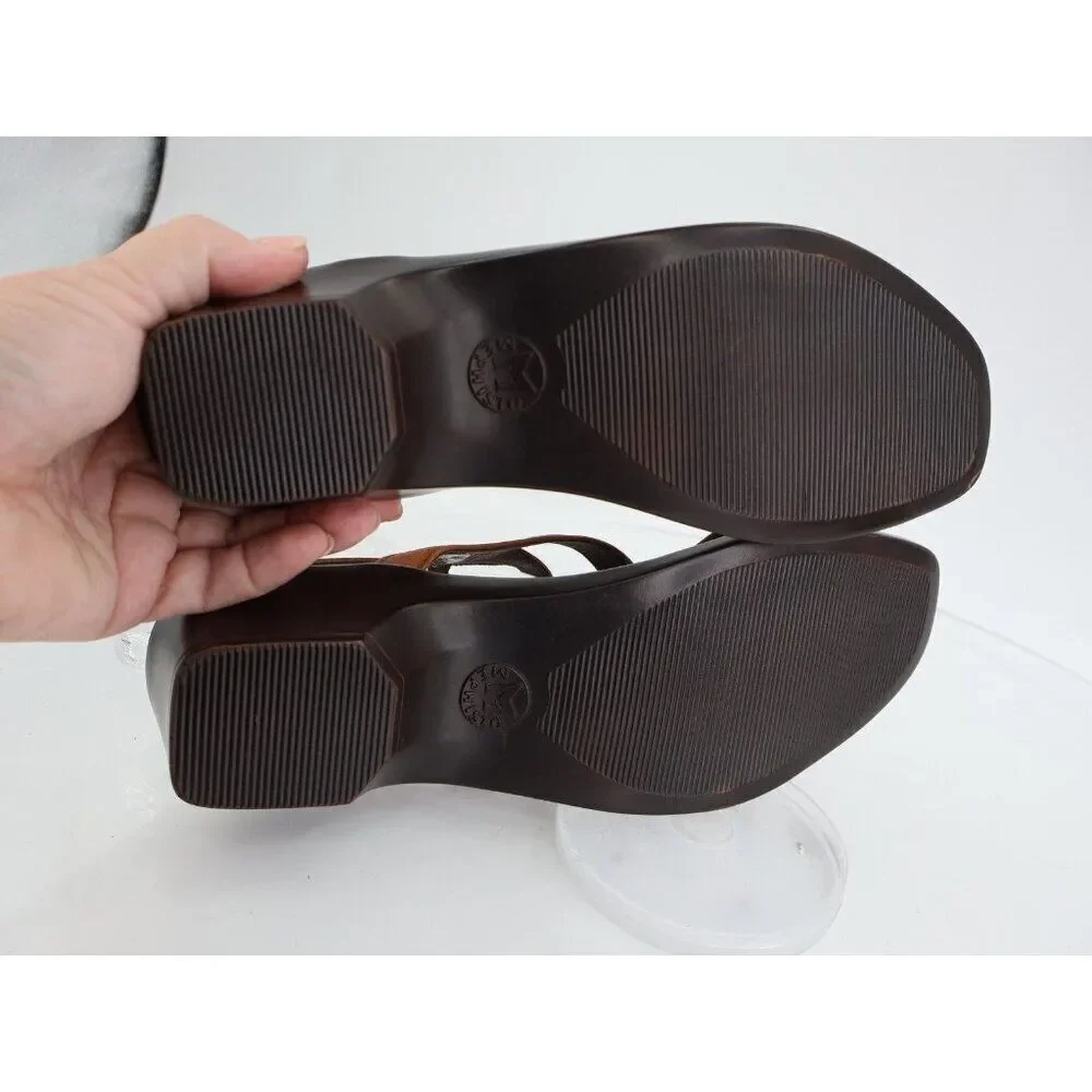 Mephisto France Women's Sandal Size 42 12 Block Heel Slingback Brown Leather